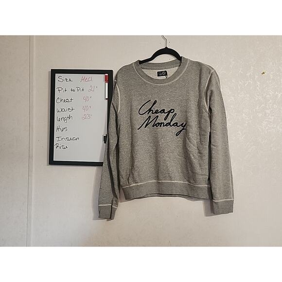 Cheap Monday Womens Ellie Sweat Fleece Sweatshirt sz Medium Gray Embroidered - Picture 1 of 9